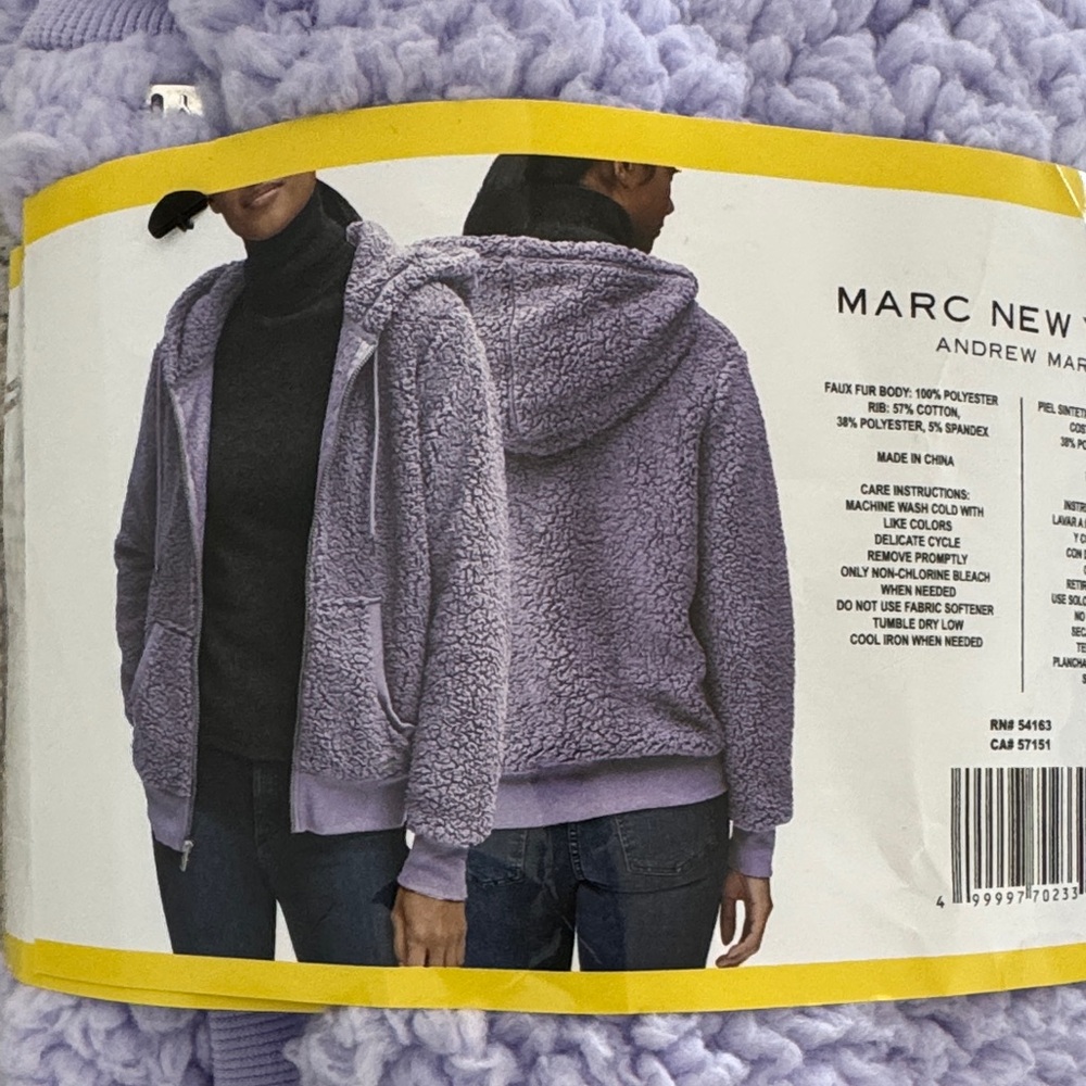 Marc New York Ladies Lavender Fleece Zip Jacket, Small, NWT